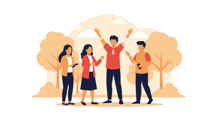 Group Of Young People Demonstrating Support For Disease Awareness Campaign