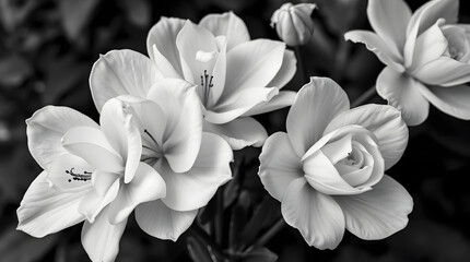 white flowers on black background