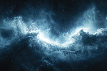 A captivating view of a celestial nebula with glowing clouds of cosmic gas and scattered stars.