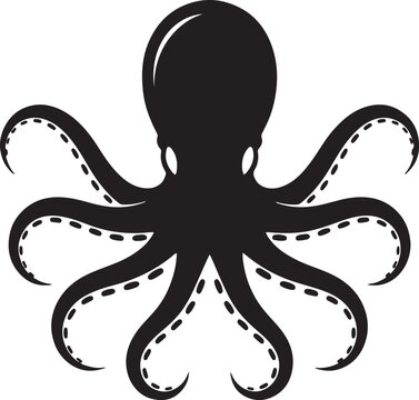 Silhouette of a black octopus with detailed tentacles perfect for marine life designs