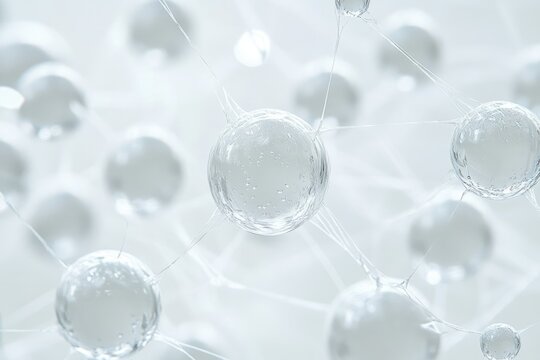 A cluster of transparent spheres connected by filaments, evoking a sense of scientific or futuristic structure.