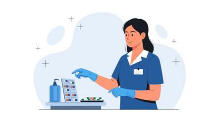 Health Professional Dispensing Medications With Safety Protocols In Healthcare Environment