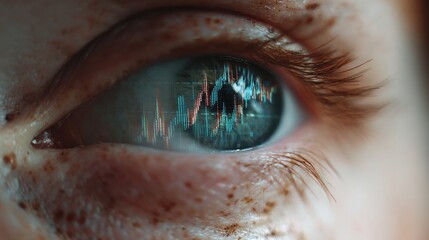 Close-up eye reflecting financial chart