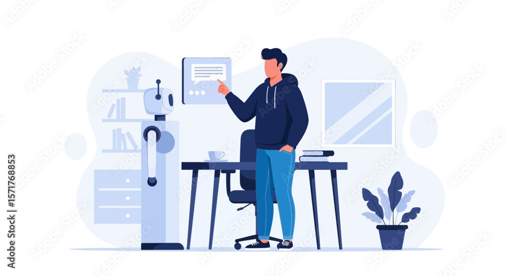 Aufkleber human machine interaction in office setting showing communication and modern technology