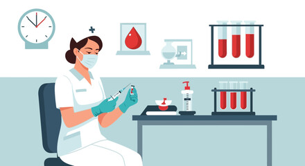 Illustration Of Nurse Preparing Injection In The Laboratory For Blood Testing