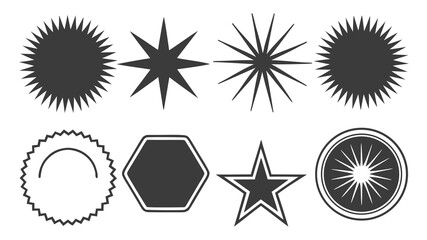 Fototapeta premium Collection of diverse geometric starburst and abstract shapes on white background