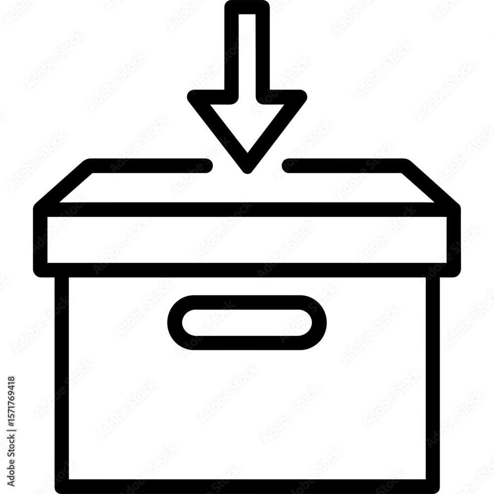 Poster archive box with downward arrow outline icon vector