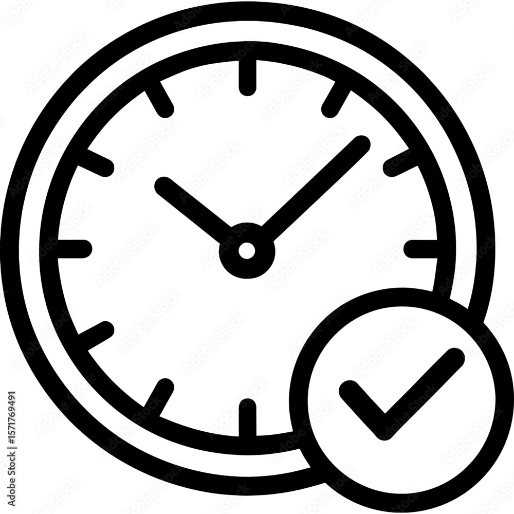 Poster Clock with checkmark for punctuality outline icon vector