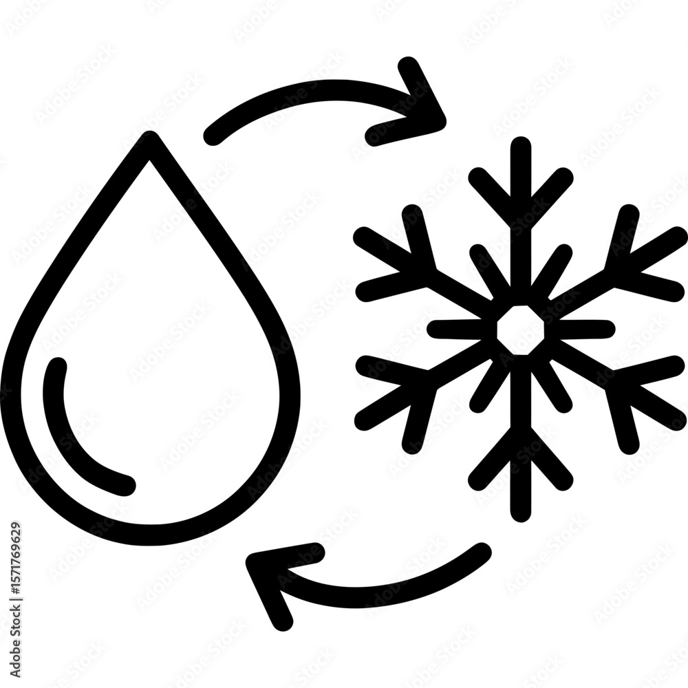 Poster freezing point water droplet to snowflake outline icon vector