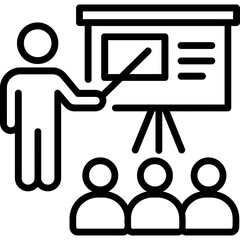 Presentation with person at board outline icon vector