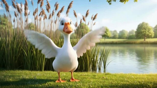 Animated Goose Winks by Lakeside in Sunny Park