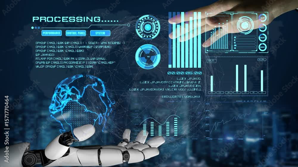 Poster ai artificial intelligence drives data analytics with predictive models, smart dashboards, and virtu