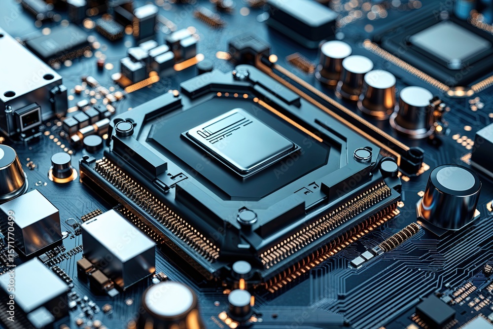 Poster high capacity computer cpu detailed analysis featuring advanced connectivity and technology banner