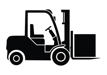 A black silhouette of a forklift lifting a box, ideal for logistics, warehouse, industrial, and material handling themes, symbolizing efficiency