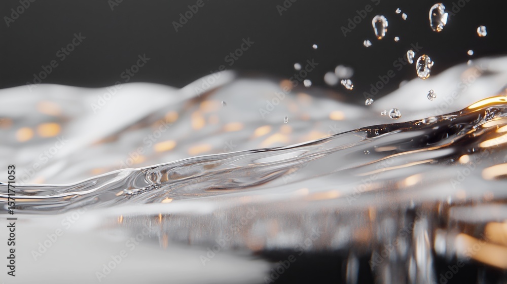 Poster rippling water with droplets captured in a dynamic display of movement and light during the afternoo