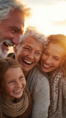 Family Together at Sunset