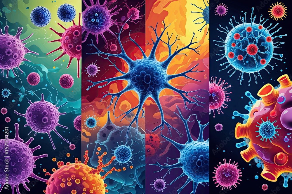 Poster colorful vector graphics of cellular structures for educational science backgrounds