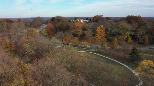 Aerial view of Ault Park with fall foliage, United States.