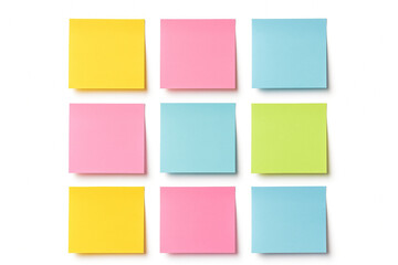 Colourful sticky notes on white background