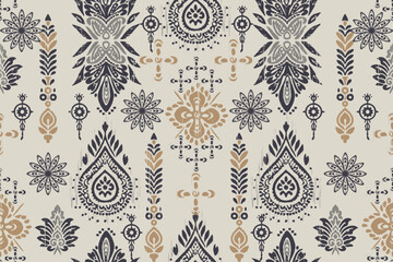 patchwork Ikat paisley embroidery on the fabric in Indonesia, India and Asian countries.geometric ethnic oriental seamless pattern.Aztec style. illustration. design for texture, fabric,clothing