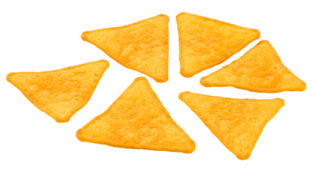 A close-up view of crispy golden tortilla chips arranged artistically, perfect for snack time or party platters