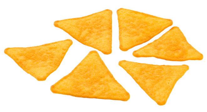 A close-up view of crispy golden tortilla chips arranged artistically, perfect for snack time or party platters