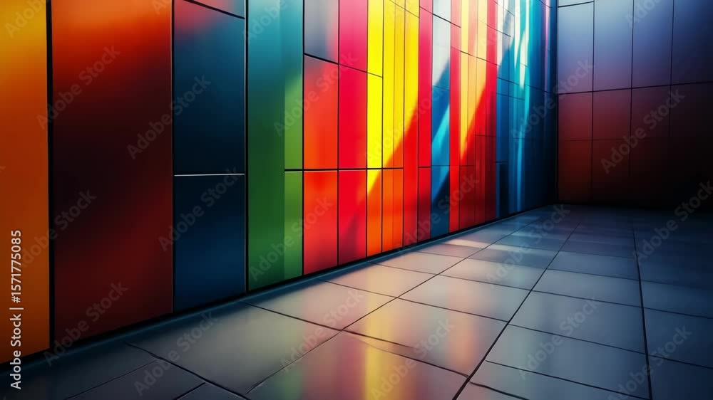 Poster colorful wall panels creating an abstract pattern with shadows