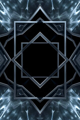 An abstract geometric pattern with metallic frames creates a futuristic and decorative background
