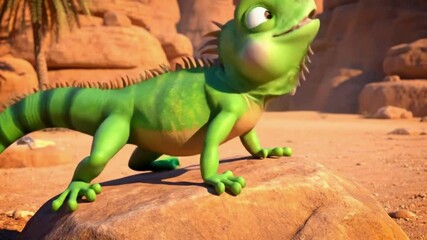 Animated Iguana in Desert Landscape: A 3D Adventure - Powered by Adobe