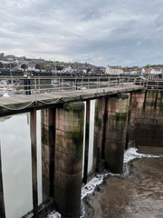 Watchet, UK, March 15, 2025. Watchet harbour marina with boats, coastal village, Somerset coast, England