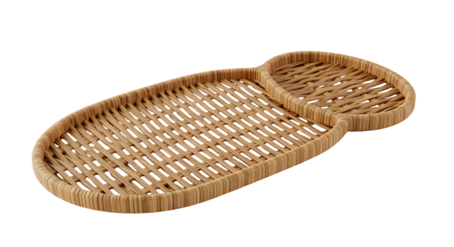 A rustic woven bamboo tray shaped like a pineapple, displayed on a clean white background, ideal for home decor or serving
