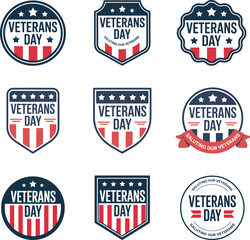 Veterans Day Badge Icon Set – Patriotic Emblems for T-Shirts and Merchandise