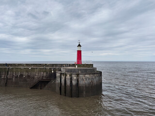 Watchet, UK, March 15, 2025. Victorian Harbour Lighthouse navigational aid, Watchet, Somerset, England, United Kingdom
