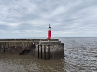 Watchet, UK, March 15, 2025. Victorian Harbour Lighthouse navigational aid, Watchet, Somerset, England, United Kingdom