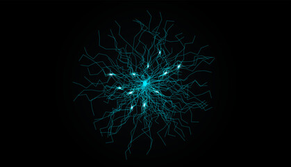 Neural Network Lines with Signal Glow Points On Black Background. Futuristic Tech And Brain-Inspired Concept Design for Data Science, Neuro Lab, AI Tech, Machine Learning. Vector Illustration © artyway