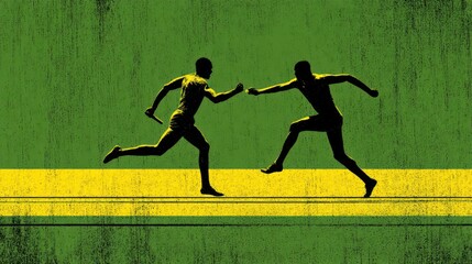 Two runners in silhouette race