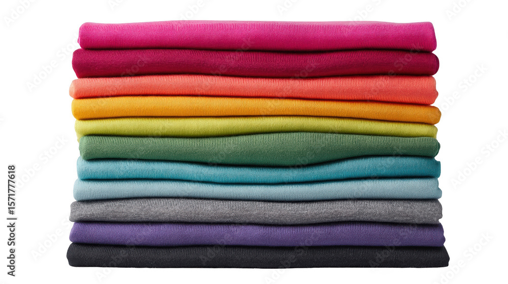 Poster stack of folded colorful fabrics arranged in a vibrant rainbow color gradient