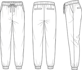 Modern Jogger Pants Design with Elastic Waistband and Drawstring, Fashion Illustration