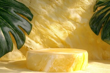 Lush Yellow Onyx Podium: Tropical Paradise Product Display