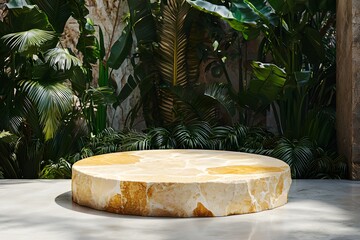 Lush Tropical Setting:  Stone Platform Product Display