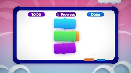 Colorful digital Kanban board with 'To Do', 'In Progress', and 'Done' sections, set against a gradient background with cloud accents