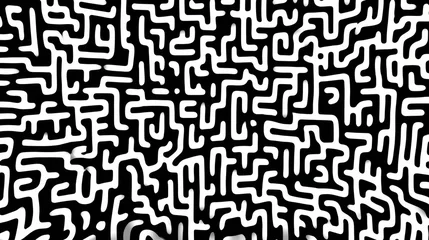 Fototapete Maze of white lines and black squares. The maze is very intricate and has many twists and turns. The lines and squares are all different sizes and shapes, creating a sense of depth © panumas