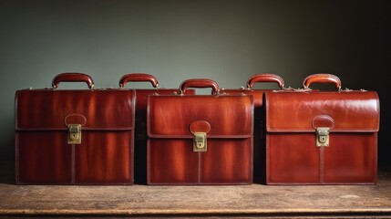 Row of vintage leather briefcases
