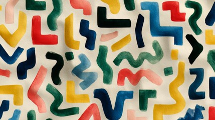 Colorful painting with many different shapes and lines. The painting is abstract and has a lot of different colors