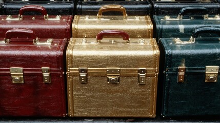 Vintage travel cases in various colors