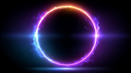 Obraz premium Colorful circle with a bright blue center and a purple and orange rim. The circle is surrounded by a bright blue light