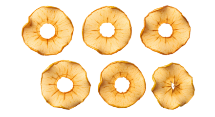 Dried apple slices arranged in a circular pattern on a black background, ideal for healthy snack promotion or culinary use