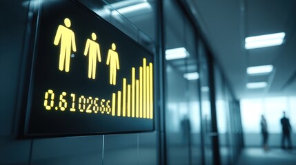 Digital restroom sign in a modern office hallway