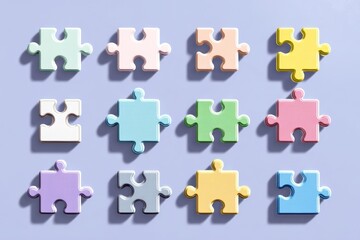 Naklejka premium Connected Fit Pieces: Pastel Jigsaw Icons for Teamwork and Problem Solving