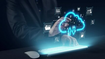 A professional person is typing on a modern keyboard while a digital security shield floats above, representing advanced cybersecurity solutions and techniques in a sleek environment. Qubit